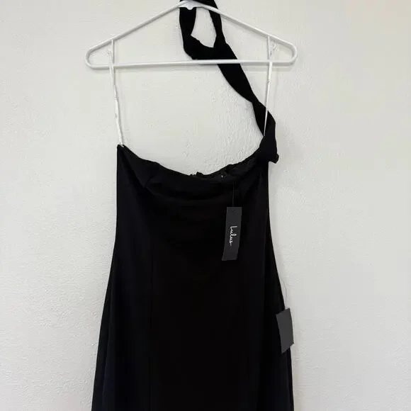 NWT Lulus Seraphina Black Asymmetrical Column Maxi Dress Formal Black Tie Medium - Picture 3 of 10